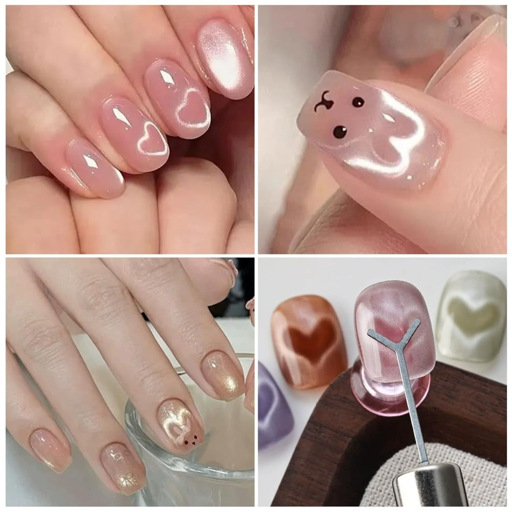 11pcs Cat Eye Magnet for Nails - Heart, Bunny, 3in 1 Nail Magnet Design Heart Gel Nail Polish Magnet Stick Strong Magnetic Nail Polish Tools for Nail Art Salon, Home