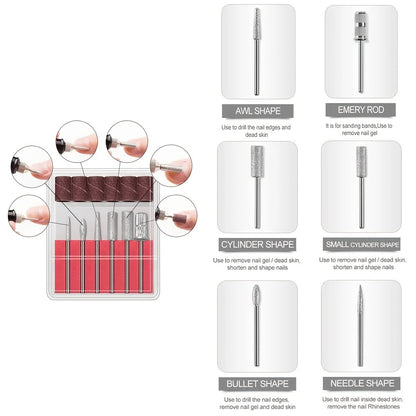 Electric Nail Drill Machine 20000RPM Professional Manicure Pedicure Kit with 6 Drill Bits 50 Sanding Bands Cuticle Remover Nail File Set for Acrylic Gel Nails Home Salon Use