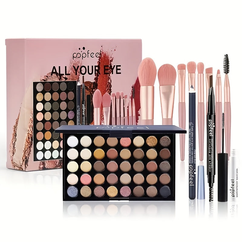 Eyeshadow Palette 40 Color Makeup Set with Mascara Eyeliner Eyebrow Pencil Eye Shadow Brush - Complete Beginner Eye Makeup Kit Gift for Women