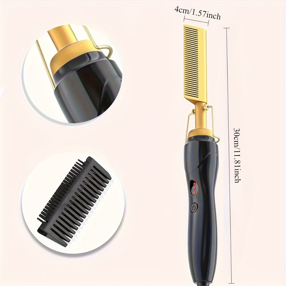 Hot Comb Hair Straightener, 2in 1 Ceramic Comb Safe Portable Curling Iron Heated Brush, Fake Electricity Heated Comb, Beard, Portable Anti-burn Curling Ceramic Straightening Pressing Comb, Suitable for Home and Travel, Holiday Gift