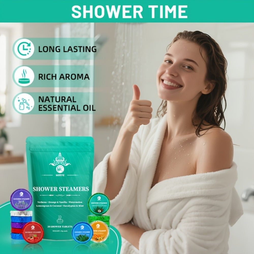 A 20-count Pack Of Long-lasting, Richly Scented Bath Steam Tablets Featuring Six Fruit And Herbal Essential Oil Fragrances. Suitable for Both Showers And Foot Baths, These Make A Unisex Gift for Christmas, Anniversaries, And Halloween.