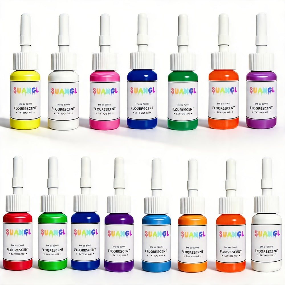 5 Milliliters (1/6 Ounce) Glow Tattoo Ink Suitable for /Blacklight Body Art - 8 Colors Fluorescent Tattoo Dye for Light Reactions, Professional & Use, Glow Parties, Tattoo Supplies