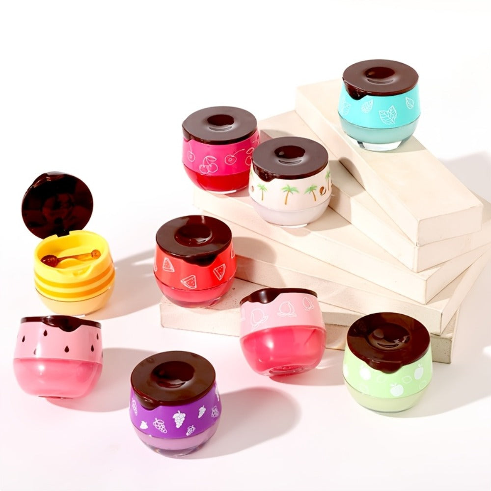 Set of 8 Lip Balms in Honey Pot, Featuring Flavors Like Honey, Strawberry, Apple, Watermelon, Cherry, Vanilla, Mint, And Aloe, Designed for Overnight Hydration And Moisturizing with Propolis