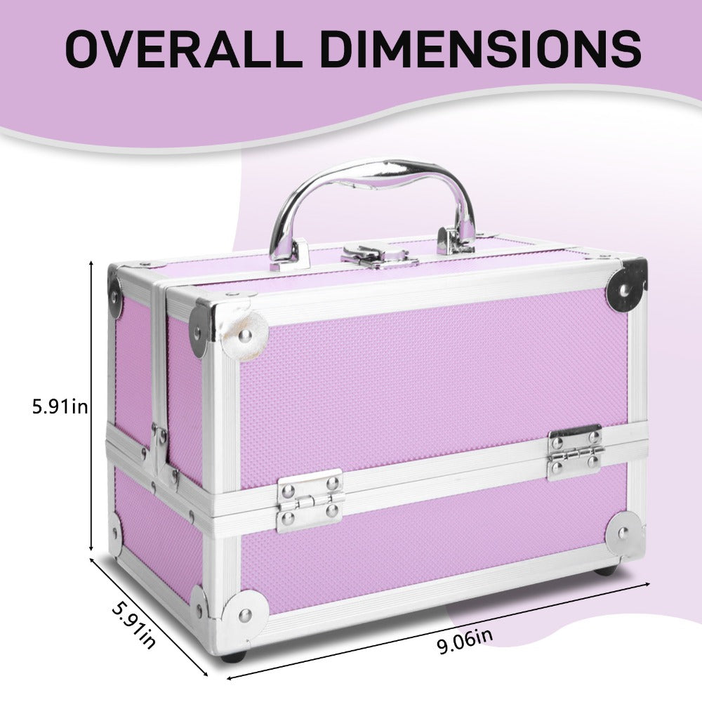 Professional Makeup Train Case, Large Capacity Aluminum Cosmetic Trolley Organizer, Portable Jewelry Storage Box with Adjustable Dividers & Lockable Keys, Travel Makeup Artist Tool Box