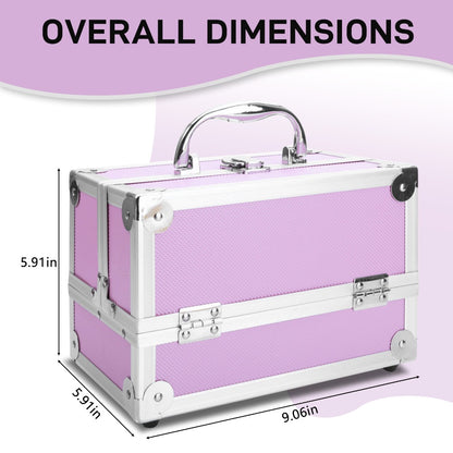 Makeup Train Case with Wheels - Large Aluminum Cosmetic Trolley Organizer, Lockable Travel Makeup Artist Box with Adjustable Dividers, Black Silver Pink