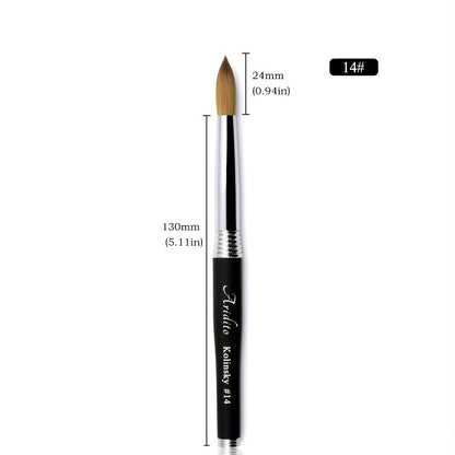 Kolinsky Acrylic Nail Art Brush Round Head 100% Pure Kolinsky Black Metal Handle Professional Manicure Nail Extension Brush Size 12 14 16 18