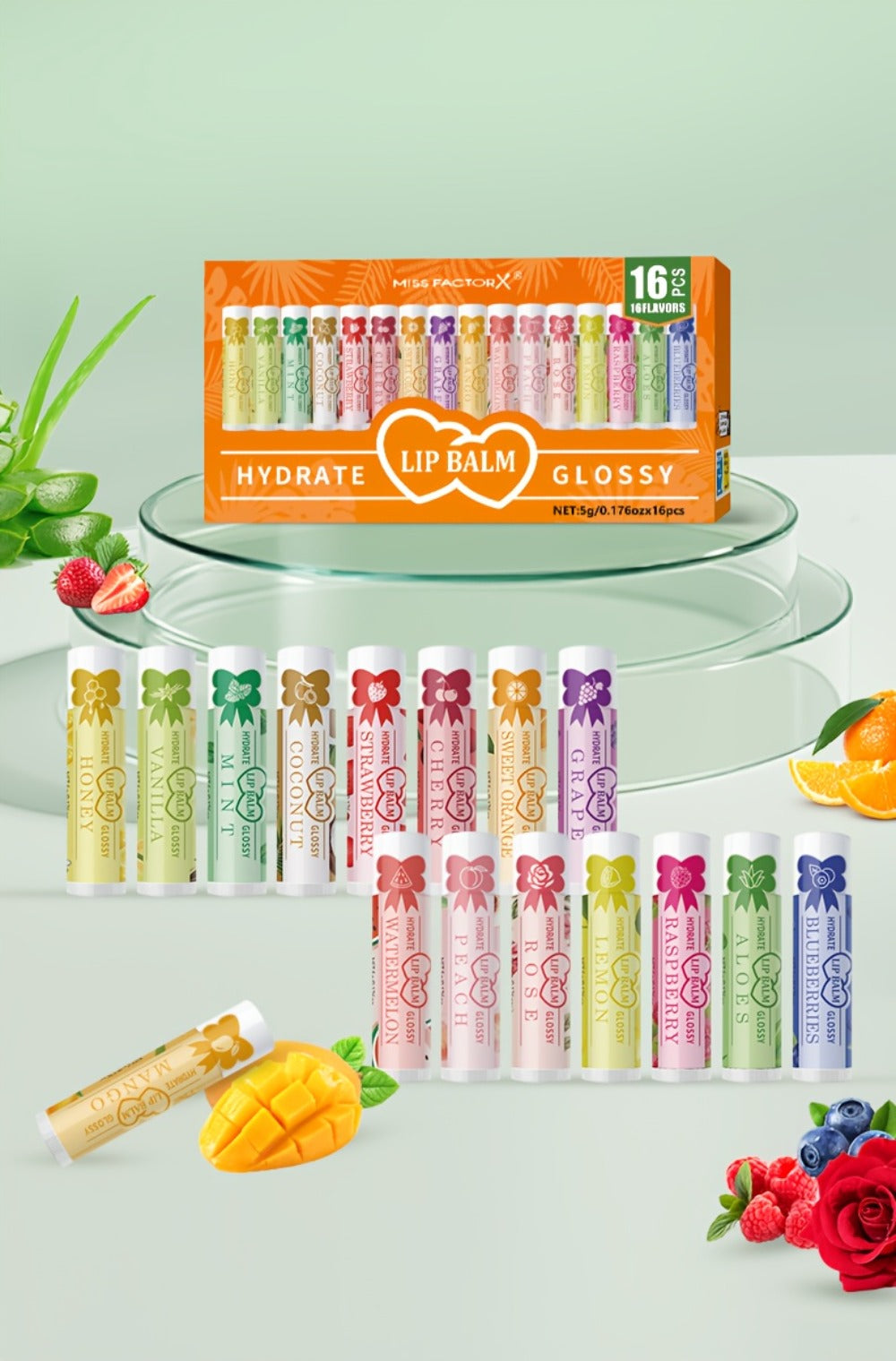 Lip Balm Set 16 Pack – Assorted Flavored Moisturizing Lip Balms for Long-Lasting Hydration & Shine | Bulk Lip Care Kit for Dry Lips, All Skin Types | Perfect Gift Set for Women, Girls & Teens