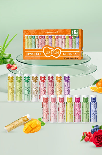 Lip Balm Set 16 Pack – Assorted Flavored Moisturizing Lip Balms for Long-Lasting Hydration & Shine | Bulk Lip Care Kit for Dry Lips, All Skin Types | Perfect Gift Set for Women, Girls & Teens