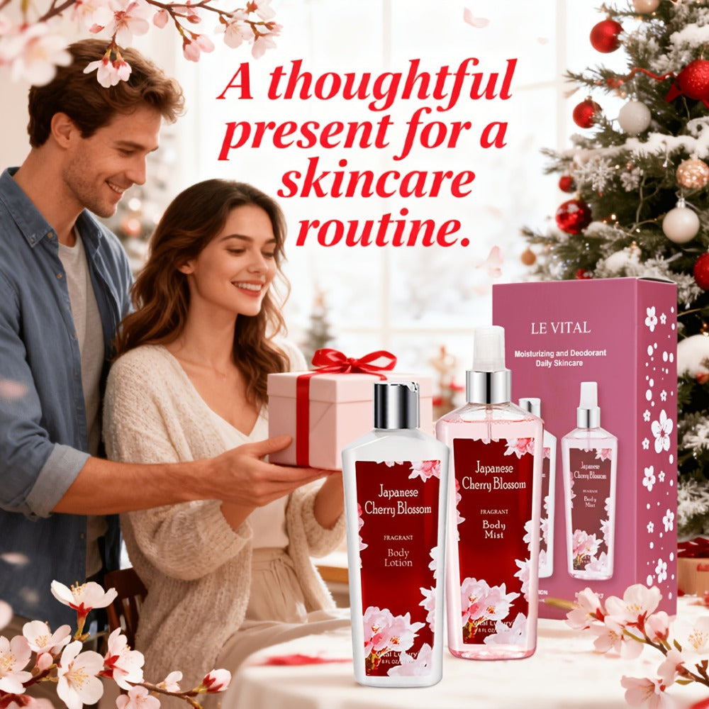 Cherry Blossom Body Lotion and Body Mist Gift Set Japanese Sakura Fragrance Moisturizing Softening Refreshing Skin Care for Women - Valentine Wedding Birthday Bridal Shower Gift