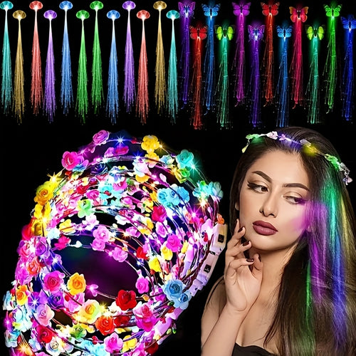 LED Flower Crown Headbands 36 Pack Light Up Floral Headband Fiber Optic Glow Party Favors for Women Girls Wedding Birthday Halloween Mardi Gras Cosplay Beach Festival Tiara Accessories