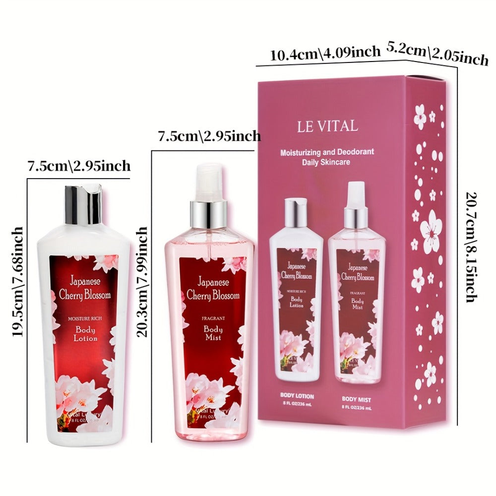 Cherry Blossom Body Lotion and Body Mist Gift Set Japanese Sakura Fragrance Moisturizing Softening Refreshing Skin Care for Women - Valentine Wedding Birthday Bridal Shower Gift