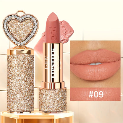 Matte Lipstick Heart-Shaped Design USHAS 24H Long-Lasting Velvet Lip Color Transfer-Resistant Buildable Coverage Highly Pigmented Smooth Application All-Day Wear Multi-Color Options