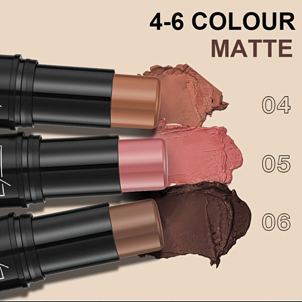 3-in-1 Makeup Stick Set 6pcs — Blush, Eye Shadow & Highlighter Stick, Waterproof Long-Lasting, Moisturizing Pink & Brown Shades, Multi-Use Color Correcting for All Skin Tones