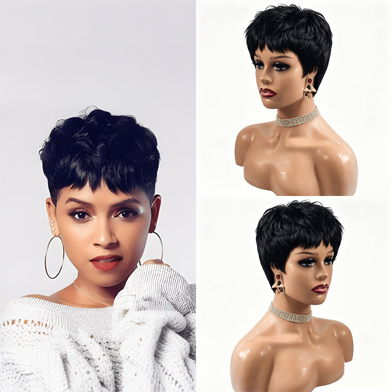 Synthetic Short Wigs for Women with a Short Pixie Cut, Featuring Heat-Resistant Wavy Hair, Perfect for Fashion