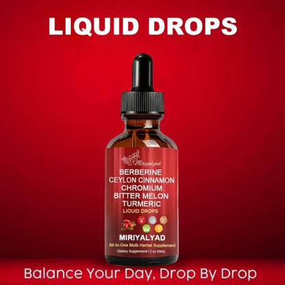 Herbal Liquid Drops Blood Sugar Support Supplement with Berberine, Ceylon Cinnamon, Chromium, Bitter Melon & Turmeric | Natural Plant-Based Formula | 2 fl oz