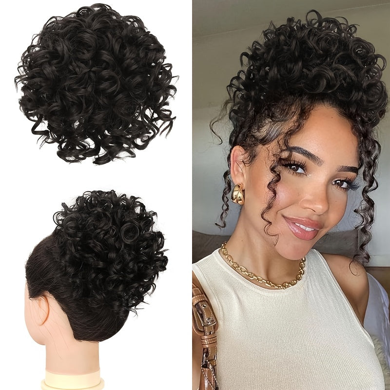 Messy Bun Hair Extension Drawstring Curly Ponytail - 80g Synthetic Loose Bun Piece for Women Thinning Hair Black Brown Burgundy 10 Inch