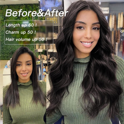 Invisible Wire Hair Extensions 22 Inch — Fish Line Transparent Headband 4 Clips, Long Wavy Hairpiece for Women Thin Fine Hair, 7 Colors 1B 613 Ombre, No Glue No Heat Damage Free