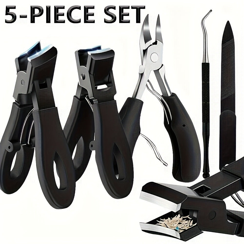 5pcs Set Of Thick Nail Clippers For Seniors - Wide Plier Opening Big Toe Nail Clipper Suitable For Thick Ingrown Nails, Professional Sharp Heavy Duty Nail Scissors, Suitable For Men And Senior Citizens