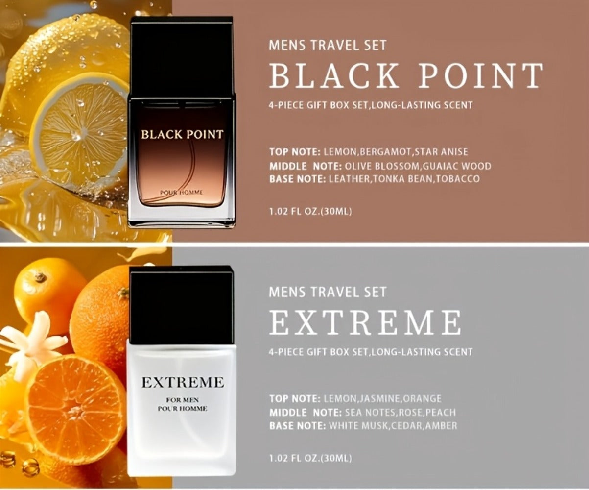 EDT Cologne Gift Set for Men 4 Piece Variety | 4 Different Scents Long Lasting Fragrance Mini Bottles 0.85oz Each | Holiday Birthday Dating Party Gift Box