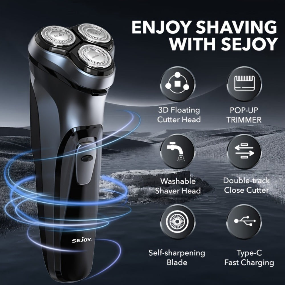 Sejoy Electric Razor for Men, Mens Electric Shavers, Rechargeable Electric Razor Shaving Machines, with Pop-up Trimmer, 1 Hour Fast Charging, 3D Floating Head, LCD Power Indicator.