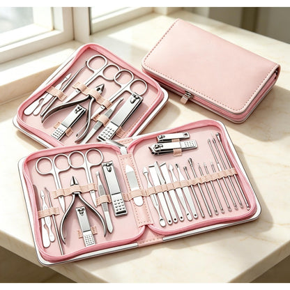 Manicure Set 26pcs Stainless Steel Nail Clippers Cuticle Nipper Pedicure Care Tools Dead Skin Scissors Grooming Kit Pink Gift Set Women