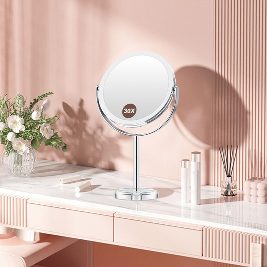 Magnifying Makeup Mirror 30X - Dual Sided 1X/30X Vanity Mirror with 360° Rotation, Detachable Design, Chrome Stainless Steel Frame, Tabletop Portable Mirror for Travel & Home, Gift