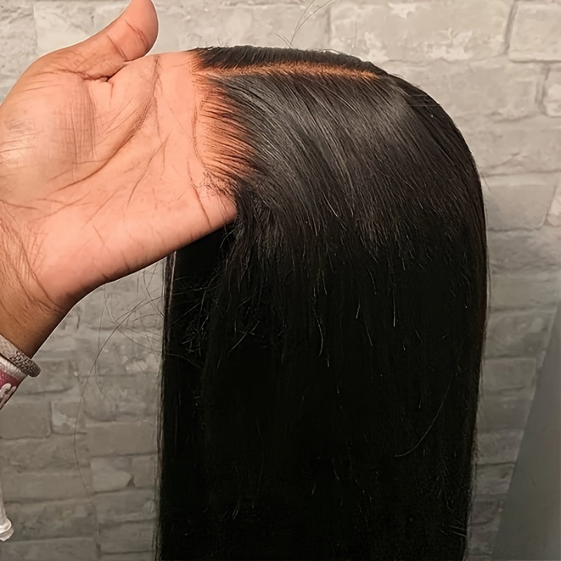 Straight Human Hair Wig 5x5 HD Lace Closure Glueless Wig Pre Bleached Knots Pre Plucked Baby Hair Wear and Go Natural Black 16-34 Inch Elegant Natural Look