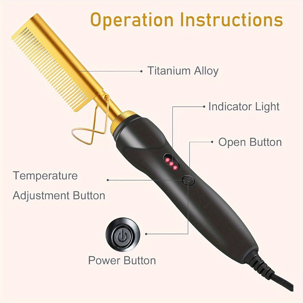 Hot Comb Hair Straightener, 2in 1 Ceramic Comb Safe Portable Curling Iron Heated Brush, Fake Electricity Heated Comb, Beard, Portable Anti-burn Curling Ceramic Straightening Pressing Comb, Suitable for Home and Travel, Holiday Gift