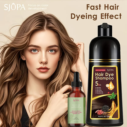 Color Dyeing Shampoo 5-in-1 Instant Hair Color Conditioner 16.9oz - SJOPA Safe Natural No Pungent Smell Unisex Hair Dye Shampoo Serum for Men Women Gift