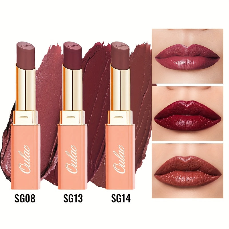 [Nude Satin Finish] Oulac Nude Satin Finish Lipstick Set - Lightweight, Moisturizing, Full Coverage - Valentine's Day Gift for Women