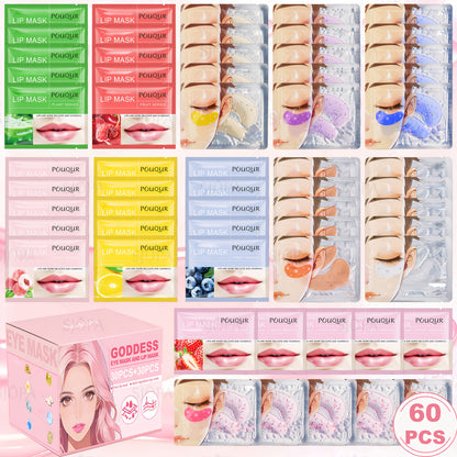 Fruit Extract Face Mask Set Eye Lip Masks Moisturizing Rose Honey Strawberry Scent All Skin Types Skincare Gift Set 32pcs / 60pcs