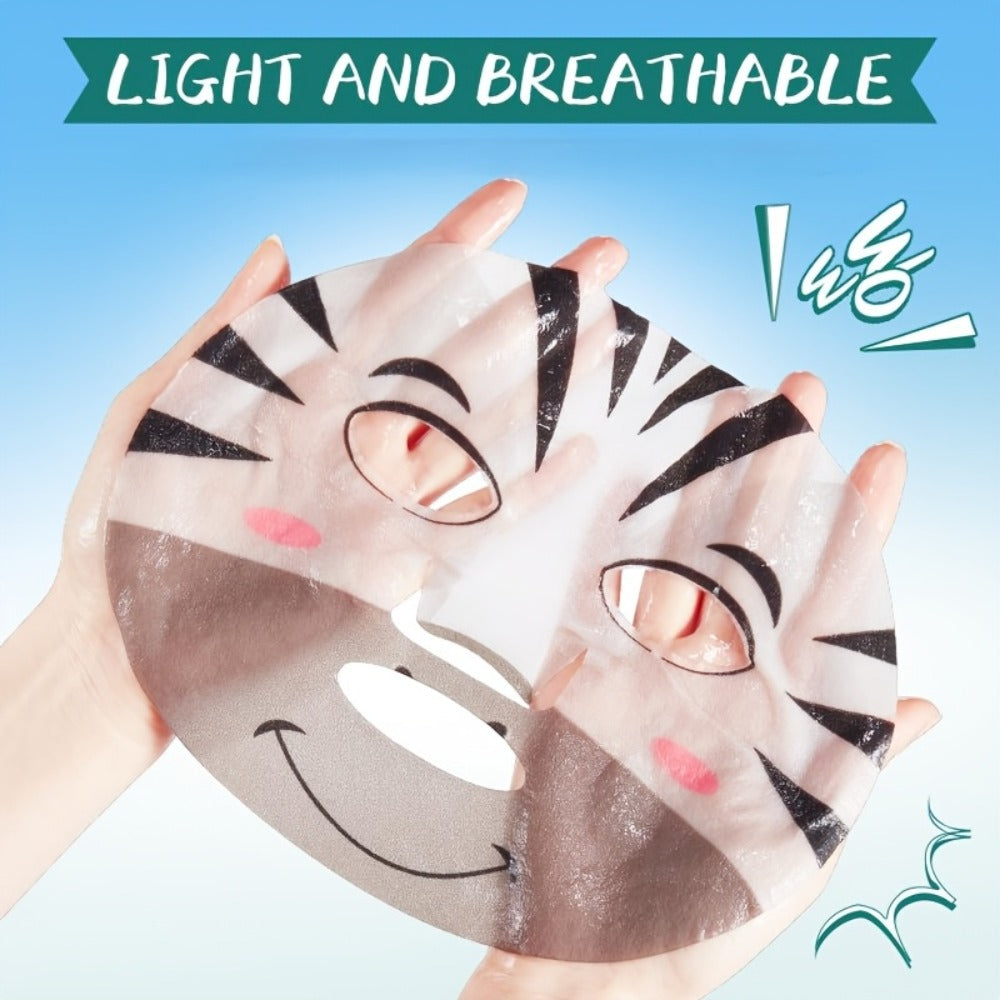 12pcs Fun Animal Printed Hydrating Face Masks for Skincare - Featuring Panda, Zebra, Piglet, Lamb, Puppy, And Sika Deer, Perfect for Moisturizing in Spring And Summer