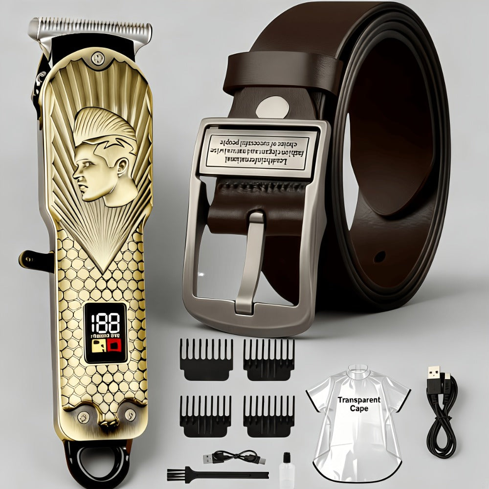 9pcs Hair Clipper Set + 1 Fashionable Elegant Belt, Electric Digital Hair Clipper, Trimmer, Rechargeable, Professional For Salons, Elegant Belt, Suitable For Both Men And Women, The Perfect Gift For Christmas And Halloween