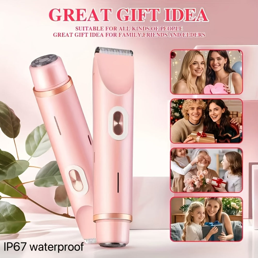 Electric Hair Trimmer 2-in-1 Rechargeable for Women - Dual Head Bikini Razor Face Shaver Body Arms Thighs USB Charging Stainless Steel Blade Cordless Hair Remover