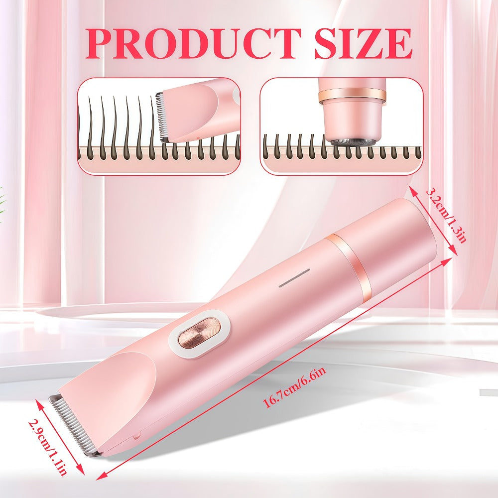 2in 1 Pink Dual Head Bikini Trimmer Women Electric Shaver, IPX7 Waterproof Wet & Dry Use Body Hair Trimmer and Facial Hair Remover for Bikini Underarm Leg Arm Body Face