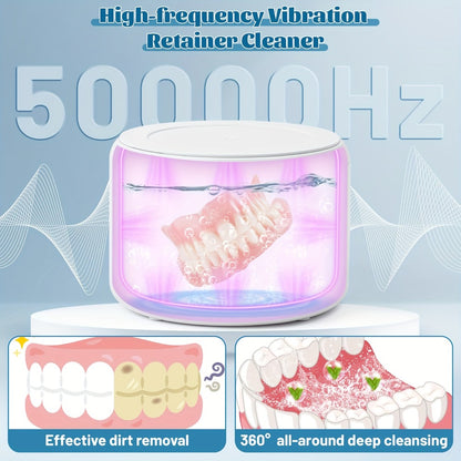 Ultrasonic Denture Cleaner Machine Electric Jewelry Glasses Cleaning Device - One-Touch USB Rechargeable 3 Speeds Auto Timer 180ml Tank Portable