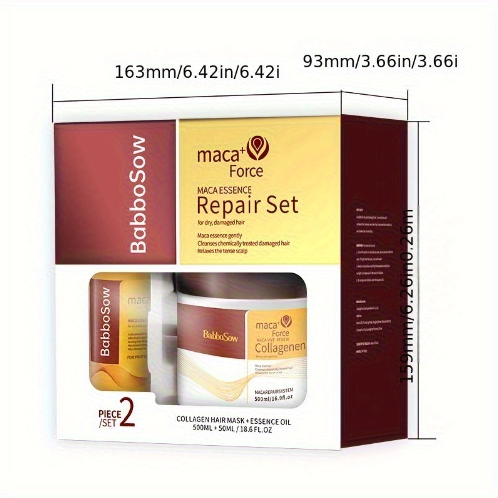Hair Mask with Argan Oil Set — Collagen & Keratin Deep Conditioning Treatment, Repairs Damaged Dry Hair, Restores Shine & Strength, Maca Collagen Essence, 500ml + Essential Oil, Gift for Women