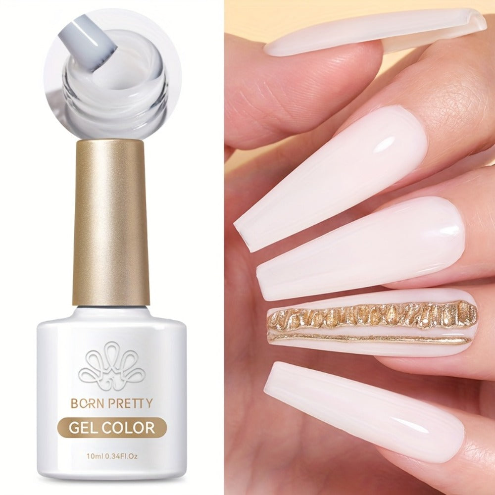 BORN PRETTY Milky White Jelly Nude Gel Nail Polish 0.34oz White Translucent Soak Off Gel Vernis Semi Permanent Need Light