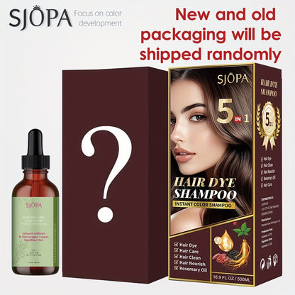 Hair Coloring Shampoo with Rosemary Hair Oil Gift Set — 5-in-1 Color & Care Formula, Moisturizing Glycerin, Gentle Non-Irritating, 16.91 oz Shampoo + Rosemary Oil, 12 Shades Available