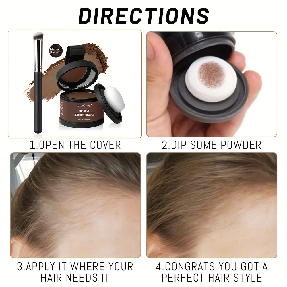 VERONNI Hairline And Root Concealer Powder - Quickly Conceals Thinning And Gray Hair, Plant-Based Keratin Suitable for All Hair Types for Both Men And Women