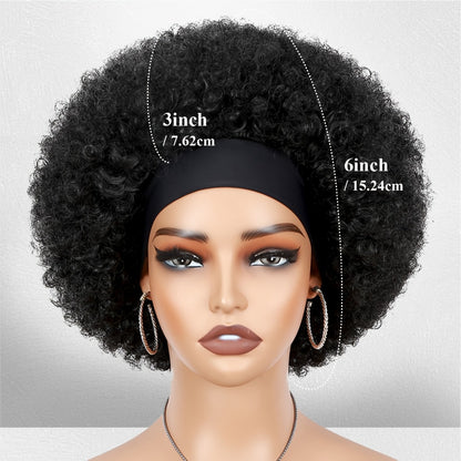 Afro Curly Headband Wig for Women — Short Kinky Curly Synthetic Wig 180% Density, No Lace No Glue, Attached Headband, Heat Resistant, Colors 1B 4# Ombre Honey Blonde