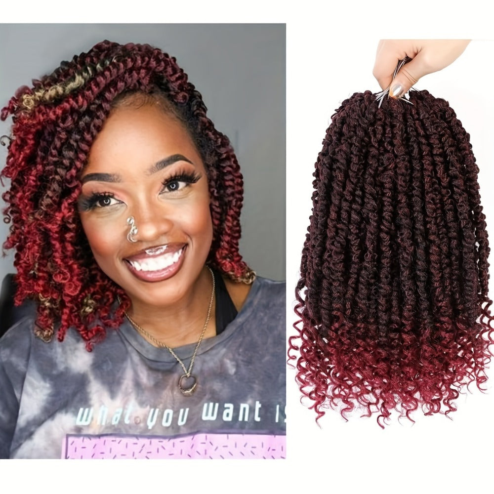 Passion Twist Crochet Hair 8 Packs Pre-Twisted Pre-Looped Curly Ends Bohemian Short Twist Braids Women 8-12 Inch 1B Natural Black Honey Blonde Auburn Burgundy Copper