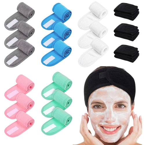 Spa Facial Headbands 9pcs Flannel Face Wash Headband Set Adjustable Solid Color Skincare Makeup Shower Yoga Hair Band for Women Girls Soft Elastic Washable Spa Beauty Accessories
