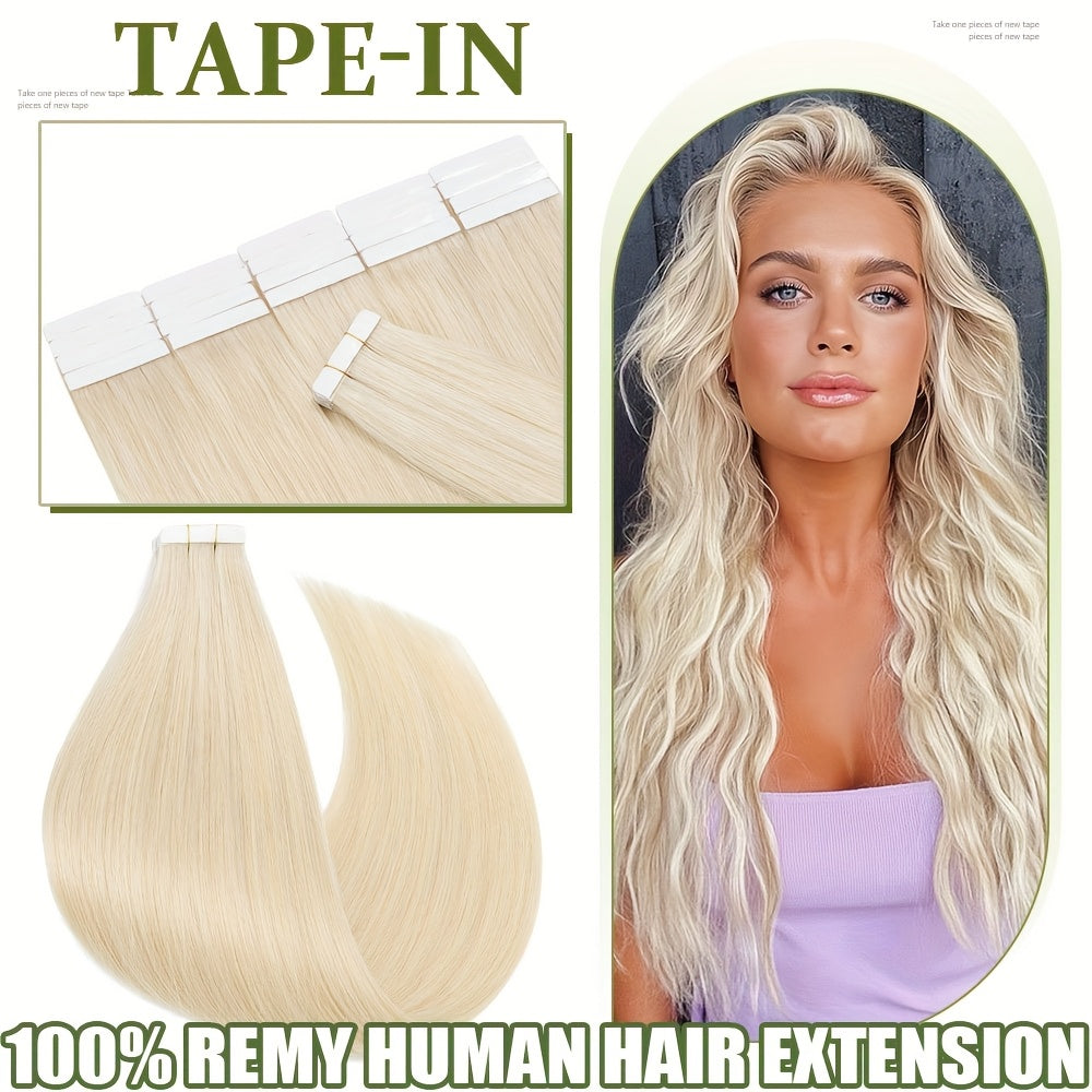 10pcs (10pcs Each) Brazilian Remy Human Hair Tape-In Extensions - Natural Straight Hair 12" 14" 16" 18" 20" 22" 24" Lengths, Invisible Tape-In Weft, 100% for Men &, Blonde/Brown/Blonde Ombre Highlights (Seamless Blending