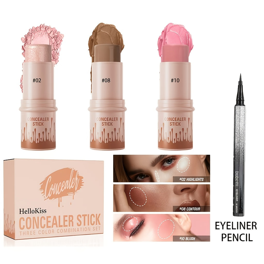 3pcs Contour Stick, Blush Stick, Highlighter Stick, Bronzer Stick - 3pcs Cream Contour Kit For A Flawless Look, Contour Stick Makeup Non-Greasy Waterproof, Long-lasting Fair-Medium - Christmas Gift