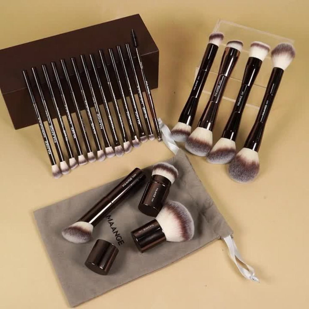 MAANGE 20pcs Aluminum Tube Facial Makeup Brush Set+storage Bag, Foundation Make-up Brush, Powder Blusher Brush, Powder Brush, Eye Makeup Brush, Kabuki Makeup Brush, Travel Portable, Multi-functional Makeup Brush Set