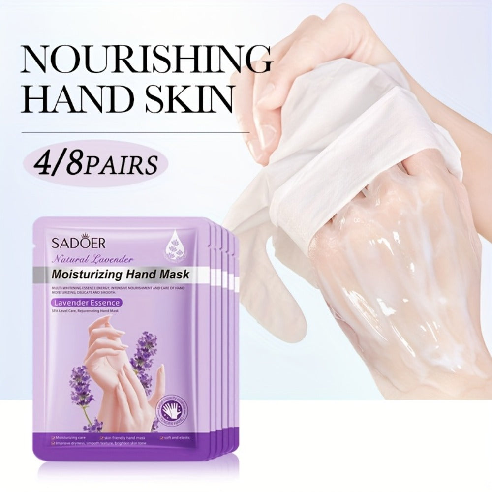4/8 Pairs SADOER Lavender Hand Mask - Moisturizing, Hypoallergenic, Natural Essential Oils, Ideal for Home, Business, Travel - Purple, Independent Packaging, Perfect Gift, Hand Spa Mask