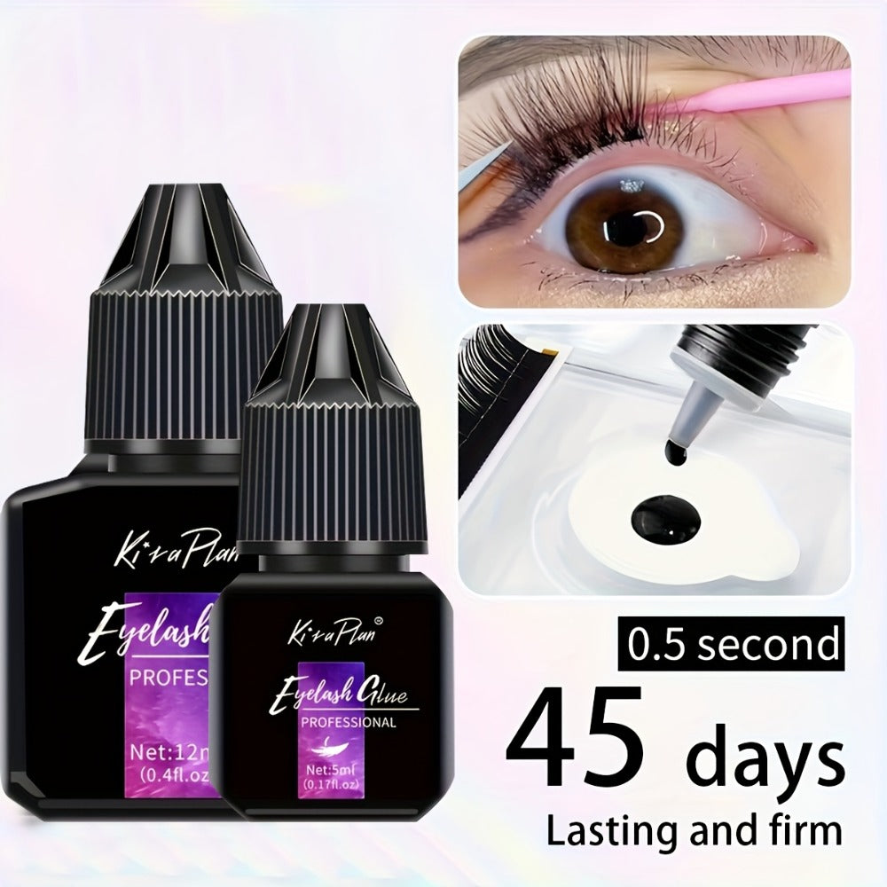 0.17oz/0.41oz Low-Allergy Eyelash Glue Suitable for Beginners & DIY - Instant Strong Hold Lash Adhesive with Quick-Dry Formula, 6-7 Weeks Retention for Lash Extensions, Suitable for Home Use & Cluster Lash Application