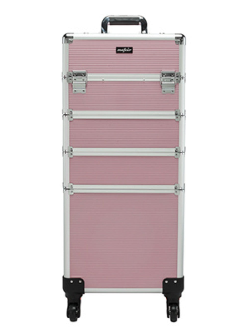 Rolling Makeup Train Case 4-in-1 Aluminum Lockable 4 Removable Wheels Collapsible Trays DIY Compartments Telescopic Rod Cosmetic Organizer Trolley for Makeup Artists Salon Travel Black Pink Rhinestone