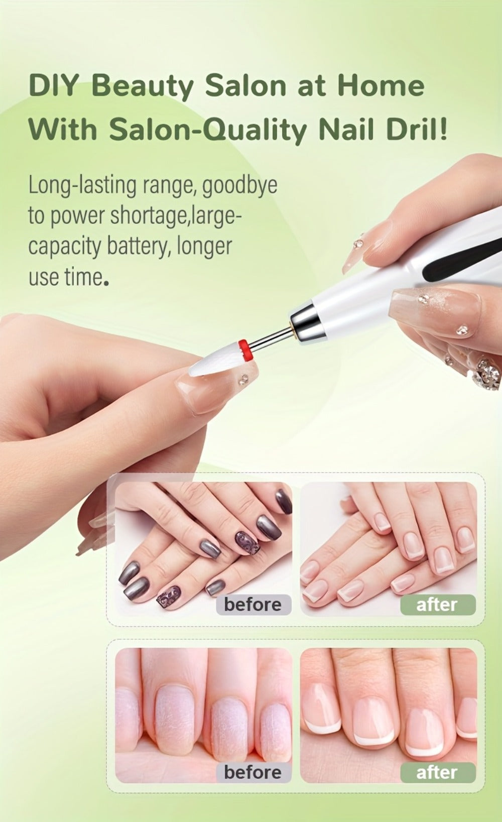 2025 Enhanced Electric Nail File, Featuring 12 Grinding Tips, Compact Home Manicure with Stand